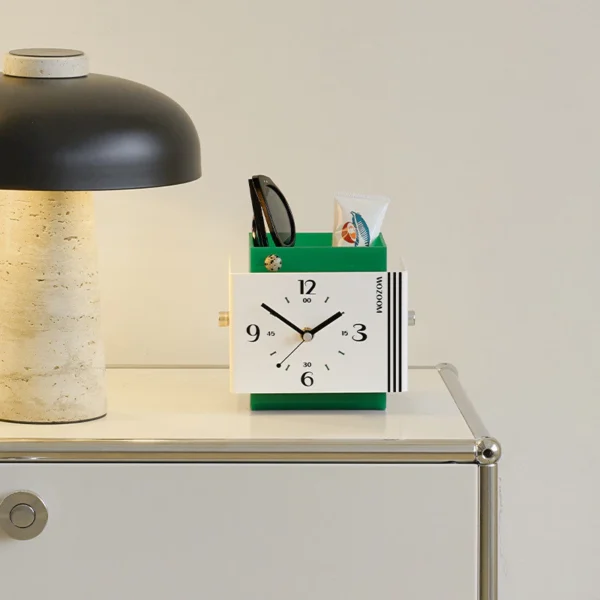 Vintage Desk Clock Pen Holder Organizer