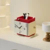 Vintage Desk Clock Pen Holder Organizer