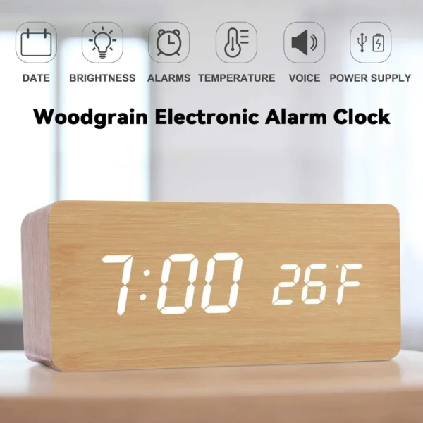 LED Wooden Digital Alarm Clock