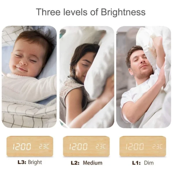 LED Wooden Digital Alarm Clock