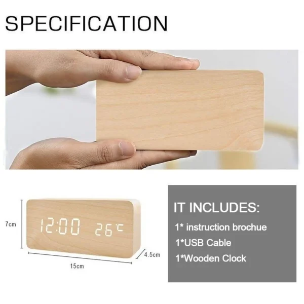LED Wooden Digital Alarm Clock