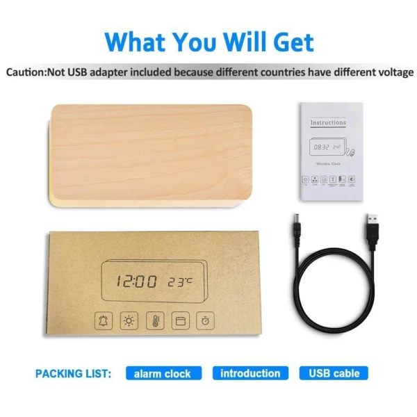 LED Wooden Digital Alarm Clock