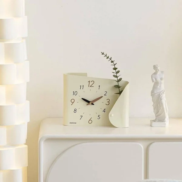 Modern Decorative Desk Clock with Vase Holder