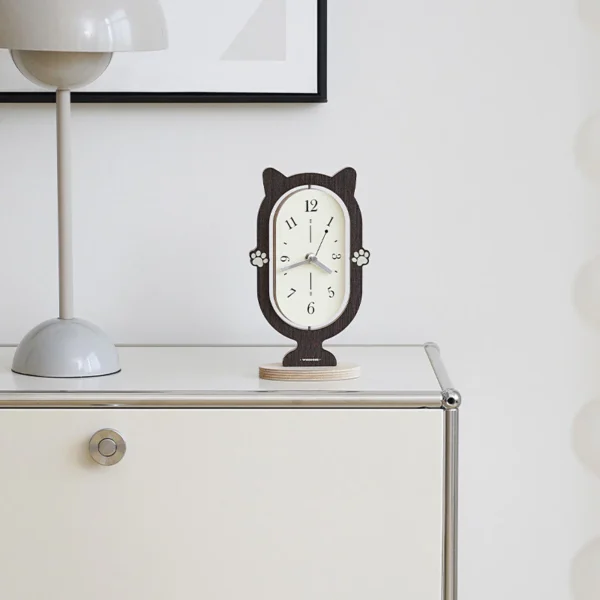Cute Cat Silent Wooden Desk Clock