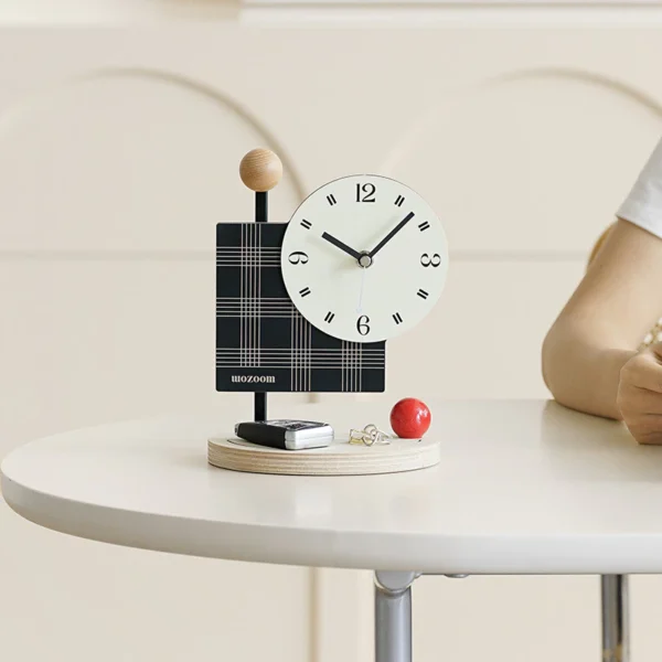 Modern Wooden Silent Desk Clock with Jewelry Tray