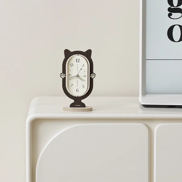 Cute Cat Silent Wooden Desk Clock