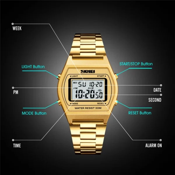 30M Waterproof Stainless Steel Digital Watch