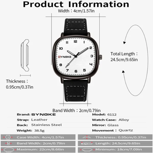 Retro Square Quartz Watch with Leather Strap