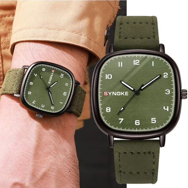 Retro Square Quartz Watch with Leather Strap