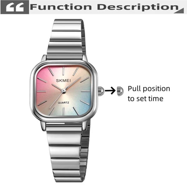 Gold Square Quartz Watch with Stainless Steel Bracelet