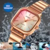 Gold Square Quartz Watch with Stainless Steel Bracelet