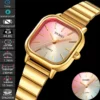 Gold Square Quartz Watch with Stainless Steel Bracelet