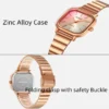 Gold Square Quartz Watch with Stainless Steel Bracelet
