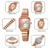 Gold Square Quartz Watch with Stainless Steel Bracelet