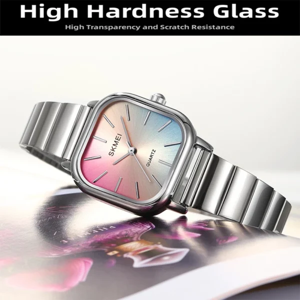 Gold Square Quartz Watch with Stainless Steel Bracelet