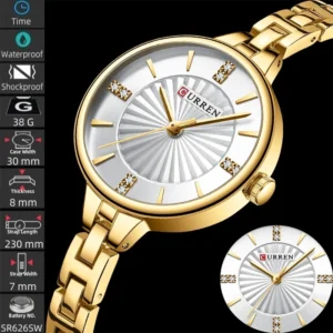 Luxury Quartz Watch with Gold Stainless Steel Bracelet