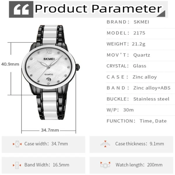 Luxury Ceramic Quartz Watch with Date Display