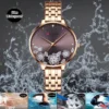 Floral Rose Gold Quartz Watch with Stainless Steel Bracelet