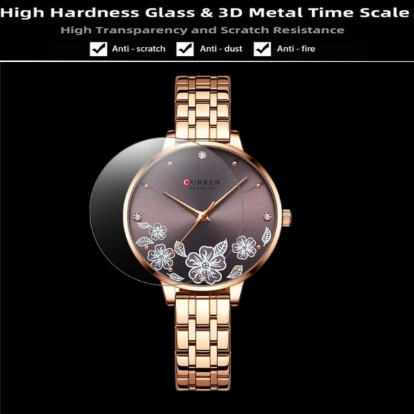Floral Rose Gold Quartz Watch with Stainless Steel Bracelet