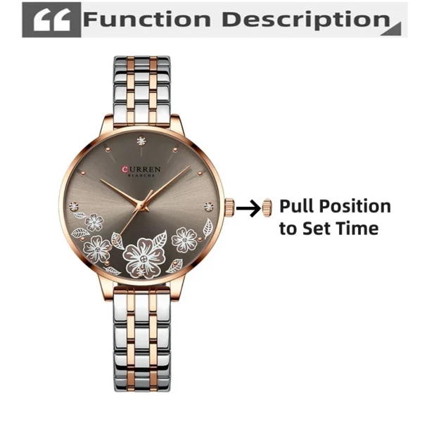 Floral Rose Gold Quartz Watch with Stainless Steel Bracelet