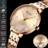 Floral Rose Gold Quartz Watch with Stainless Steel Bracelet