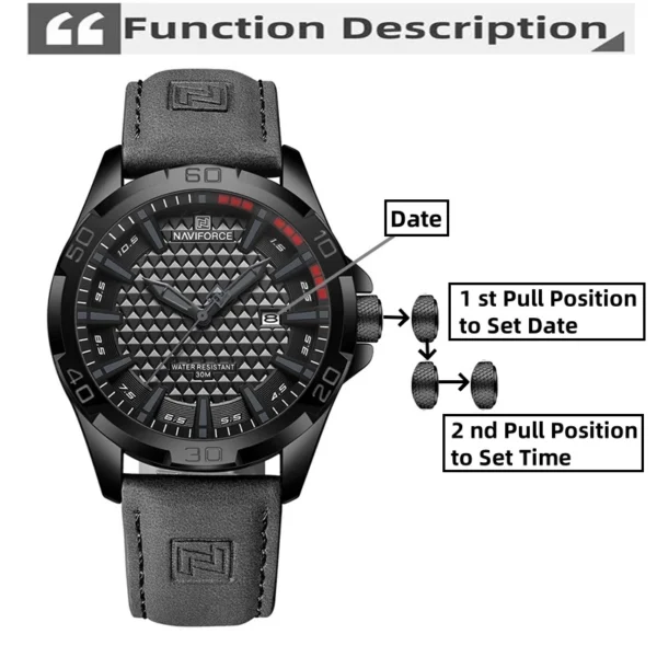 30M Waterproof Quartz Watch with Leather Strap
