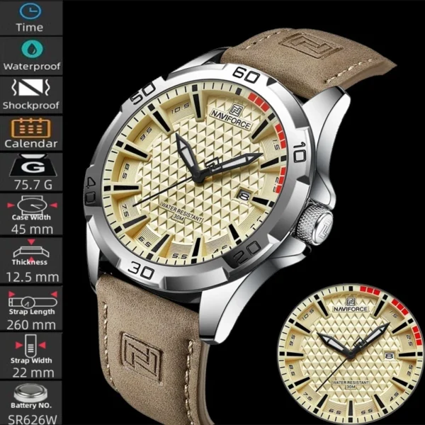 30M Waterproof Quartz Watch with Leather Strap