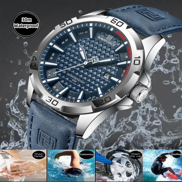 30M Waterproof Quartz Watch with Leather Strap