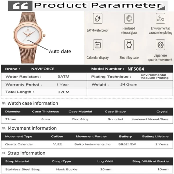 Waterproof Watch with Stainless Steel Mesh Strap