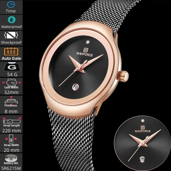 Waterproof Watch with Stainless Steel Mesh Strap