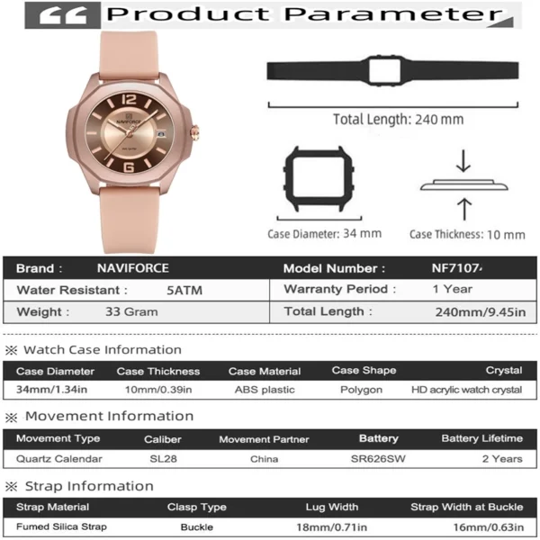 5ATM Waterproof Quartz Watch with Silicone Strap