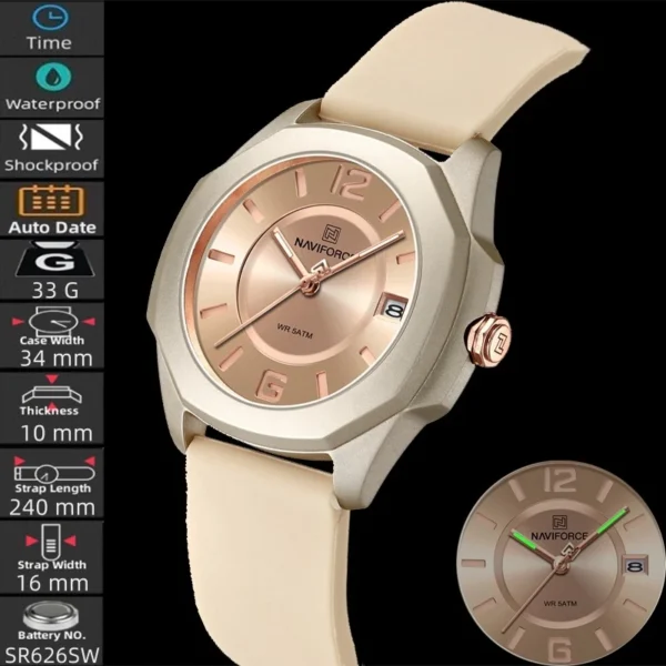 5ATM Waterproof Quartz Watch with Silicone Strap