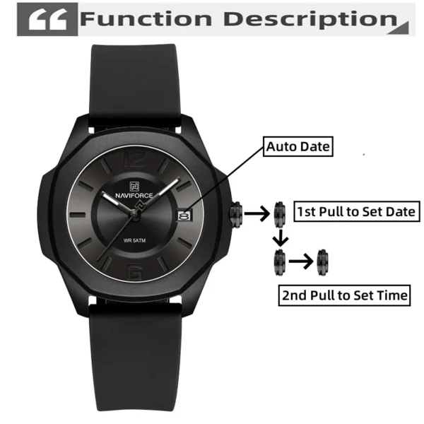 5ATM Waterproof Quartz Watch with Silicone Strap