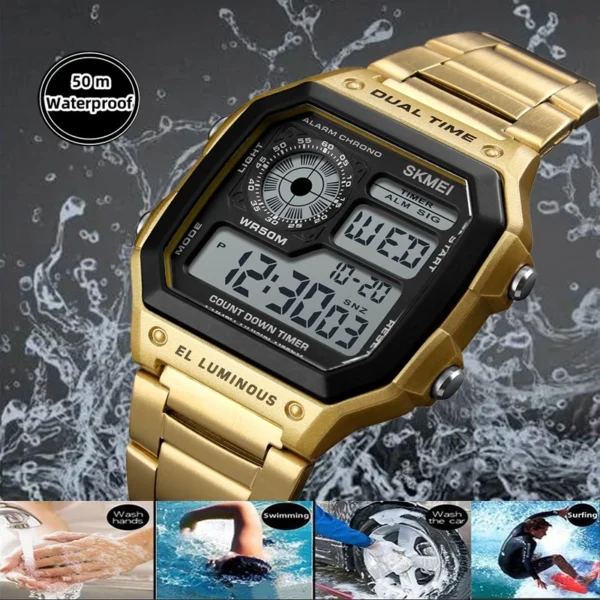 Waterproof Stainless Steel Multifunction Digital Watch