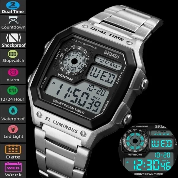 Waterproof Stainless Steel Multifunction Digital Watch