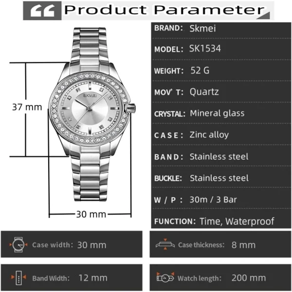 Crystal Bezel Quartz Watch with Gold Stainless Steel Bracelet