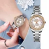 Crystal Bezel Quartz Watch with Gold Stainless Steel Bracelet