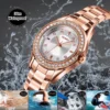Crystal Bezel Quartz Watch with Gold Stainless Steel Bracelet