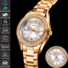 Crystal Bezel Quartz Watch with Gold Stainless Steel Bracelet