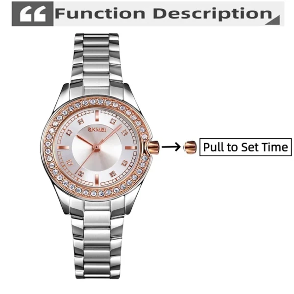 Crystal Bezel Quartz Watch with Gold Stainless Steel Bracelet