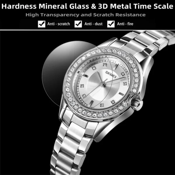 Crystal Bezel Quartz Watch with Gold Stainless Steel Bracelet