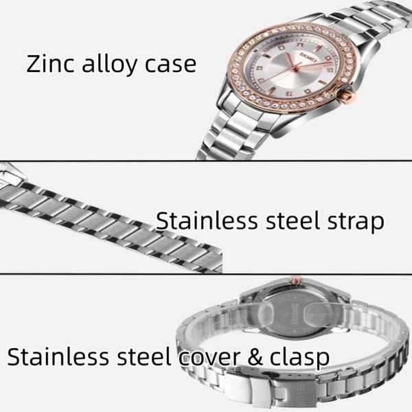 Crystal Bezel Quartz Watch with Gold Stainless Steel Bracelet