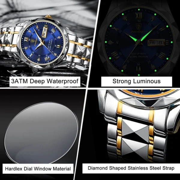 Quartz Watch with Day Date Stainless Steel Bracelet